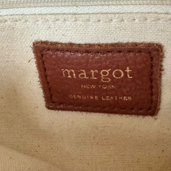 Margot NY Mary Scoop Crossbody Leather Purse Double Zipper Brandy Brown - Picture 12 of 13